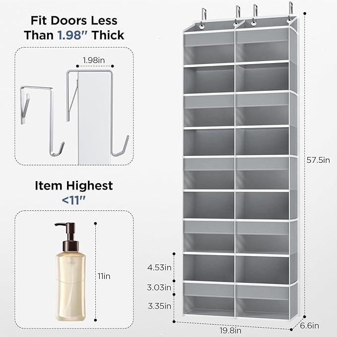 PureSpace 5-Tier Over The Door Organizer with 10 Side Mesh Pockets & Clear Windows, 80 lb Weight Capacity Hanging Storage for Bathroom, Bedroom, Nursery, Kitchen, Organizer Toys, Shoes, Diapers