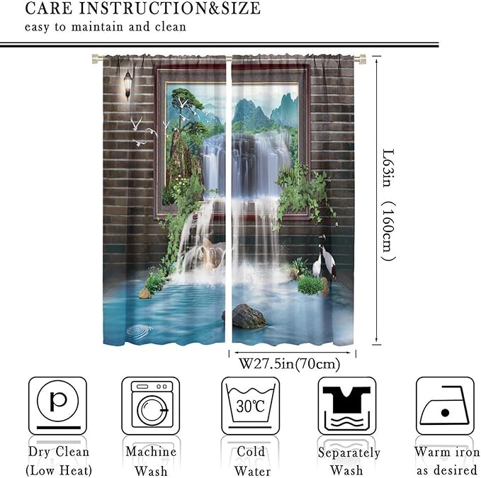 Waterfall Blackout Window Curtains, Tropical Rainforest Jungle Plants Forest Wild Nature Landscape Window Drapes, for Living Room Bedroom 55x63in 2 Panels