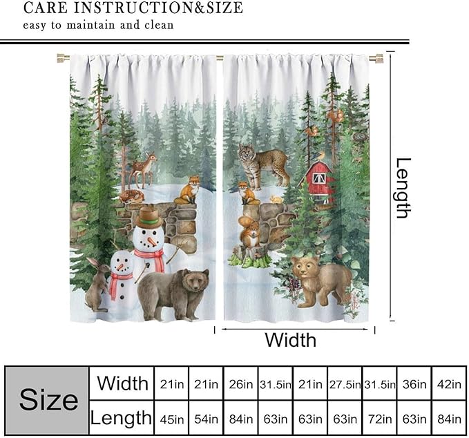 Woodland Animal Curtains, Watercolor Squirrel Hare Bear Bird Pattern Blackout Window Treatments, Rod Pocket Thermal Insulated Drapes 2 Panel Sets for Kids Bedroom Nursery Classroom, 42" W X 54" L