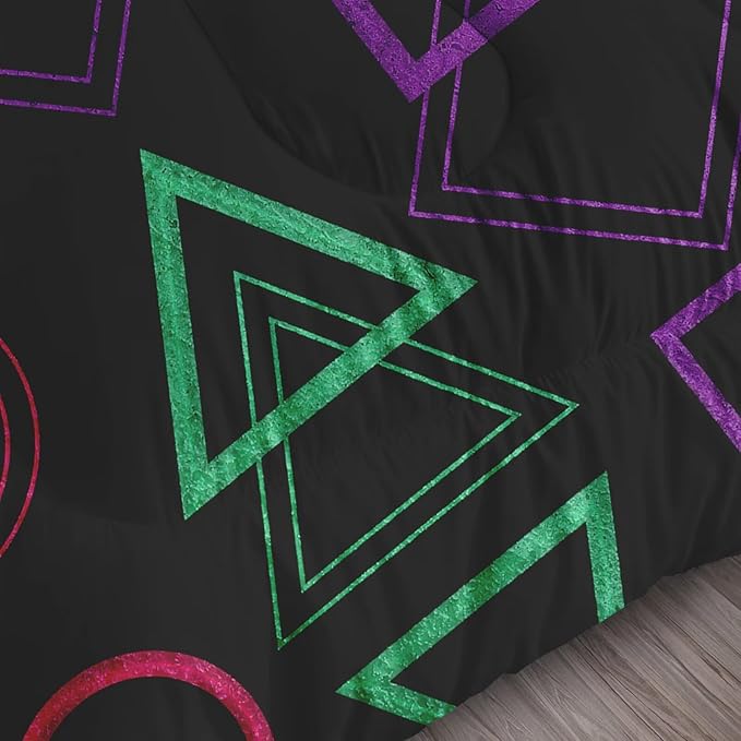 Game Comforter Set Twin Size Geometric Bedding for Kids Boys Men Black Abstract Bedroom Decor Quilt Bed Sets, 1 Comforter 1 Pillowcase