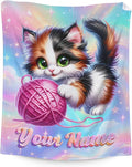 Personalized Blanket for Girls - Custom Cat Blankets for Cat Lovers - Comfy Plush Kitten Theme Stuff Gifts for Sofa, Living Room
