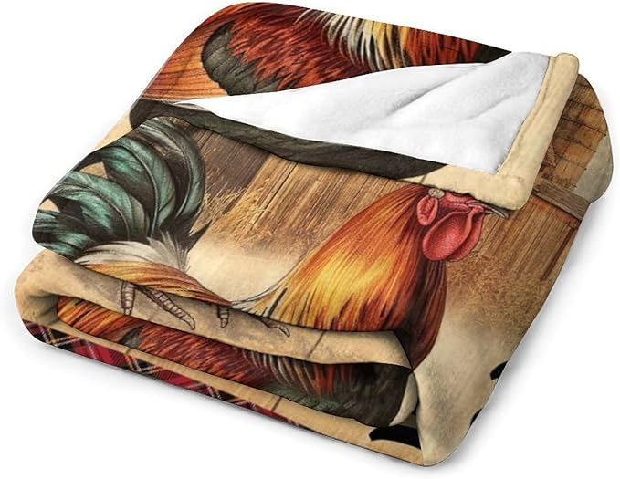 Farmhouse Rooster Blanket Chicken Farm Country Animal Barn Print Throw Blankets for Couch Sofa Stuff Decor Soft Cozy Fleece Plush Flannel for Baby Kids Adults Lover Men Women 40"x50"