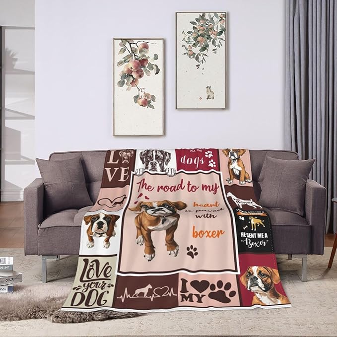 Boxer Blanket Cute Puppy Decor Throw Blanket Super Soft Flannel Lightweight Fluffy Plush Cozy Fuzzy Fleece Blanket Gifts for Dog Lover Girl Boys Woman Man Kids Adults for Bed Sofa Couch 40"X50"