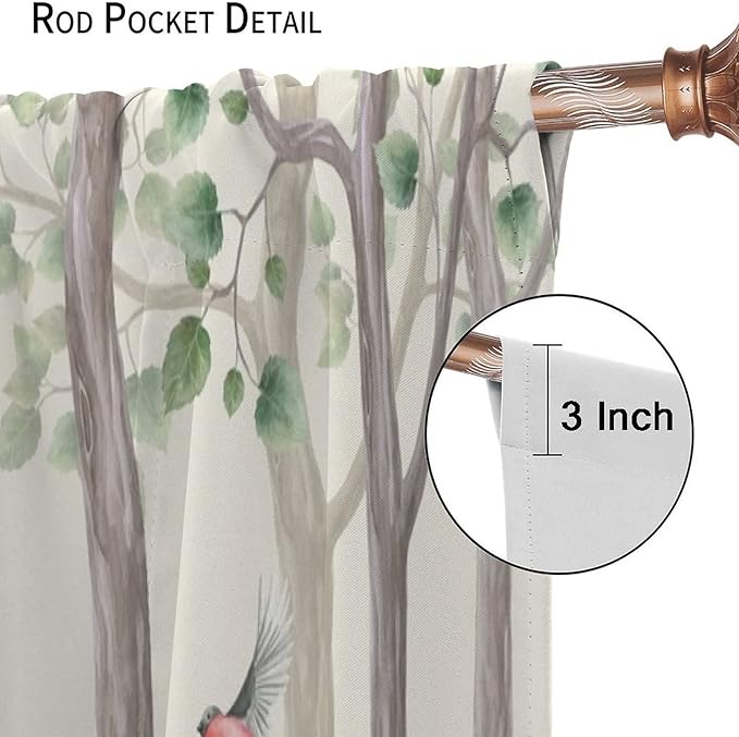 Forest Animal Curtains,Fox Elk Bird Animal Watercolor Woodland Print Curtains Kids Nursery Bedroom Living Room Home Decoration 52x84in
