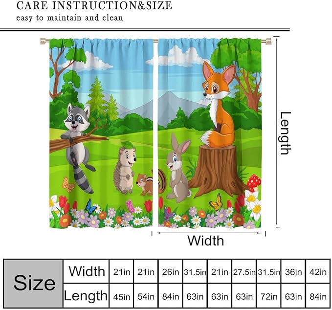 Safari Animal Curtains for Kids Cartoon Woodland Wildlife Jungle Animals Window Treatments for Boys Girls Bedroom Cute Fox Forest Nursery Children Drapes for Living Room W42xL63(Decor)