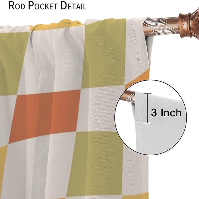 Orange Checkered Curtains,70s Vintage Twisted Checkered Window Drapes Colorful Groovy Trendy Wavy Hippie Grid Print Window Treatments for Kids Girls Bedroom Living Room Bathroom 42"W X 45"L