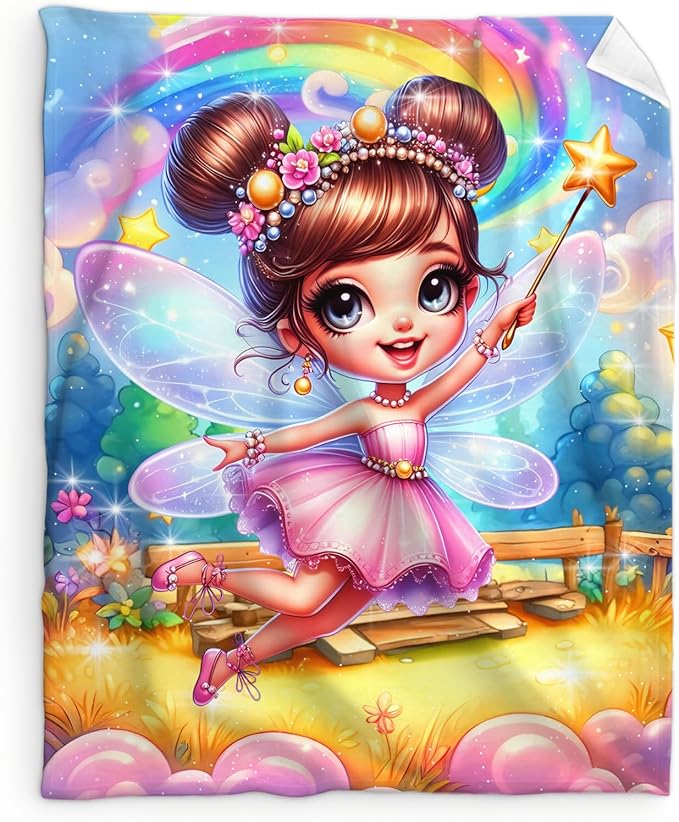 Girls Blanket Fairy Throw Blankets Gift for Kids Teens Adults Daughter Birthday, 60x80 Inches Warm Lightweight Fairy Throw for Sofa Couch Bed Travel