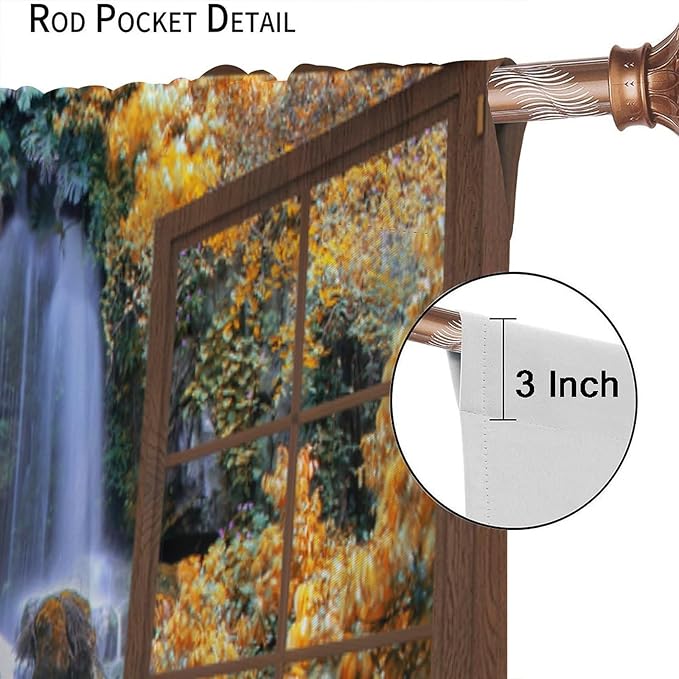 Waterfall Blackout Curtains, Waterfall Forest Landscape Wooden Window Print Pattern Window Drapes, for Bedroom Living Room 52" W X 84" L