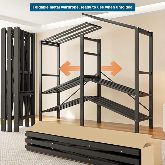 FPIGSHS Heavy Duty Clothes Rack with Cover Foldable Covered Clothes Rack for Hanging Clothes portable Wardrobe Closet System Freestanding Coat Storage Garment Racks for bedroom (grey, 66.1in)