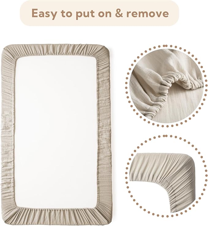 SOULFUL Muslin Crib Sheets for Boys Girls, 2 Pack Soft and Breathable Cotton Fitted Crib Sheets for Standard Crib Mattress (28"x 52", White & Light Tan)