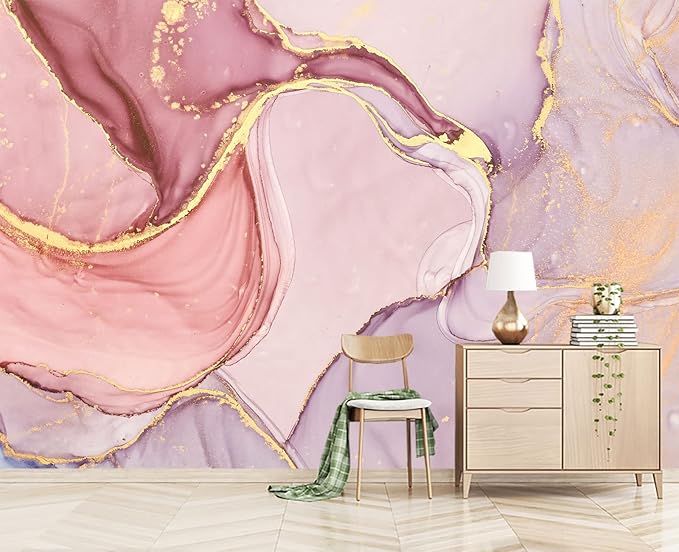 Gilding Marble Pink Wall Mural Wallpaper for Bedroom 178" x 117"