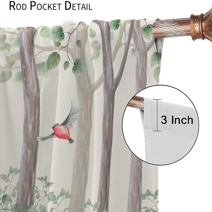 Forest Animal Curtains,Fox Elk Bird Animal Watercolor Woodland Print Curtains Kids Nursery Bedroom Living Room Home Decoration 72x63in