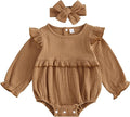 Newborn Infant Baby Girl Clothes Cotton Linen Long Sleeve Smocked Bubble Romper Ruffle Bodysuit Jumpsuit Fall Outfit