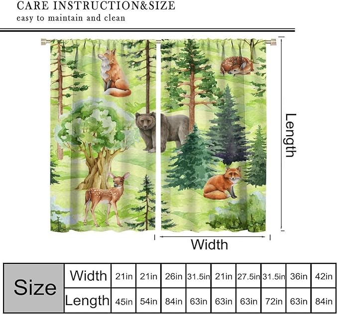 Woodland Animal Curtains, Watercolor Jungle Animals Fox Bear Pattern Blackout Window Treatments, Rod Pocket Thermal Insulated Drapes 2 Panel Sets for Kids Bedroom Nursery Classroom, 84" W X 84" L