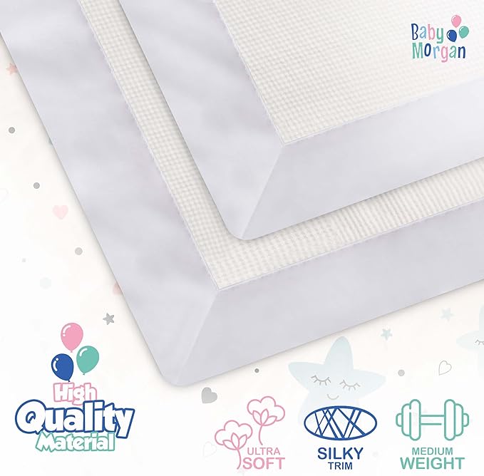 Thermal Waffle Knit Baby Blanket - Soft Breathable Mini Blanket for Newborns and Infants - Toddler Blankey for Strollers, Travel, Naptime, Nursery and More - 18" x 20" (White, Satin Trim)