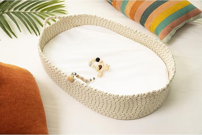 J&Joo Baby Changing Basket - Waterproof Pad Cover, Portable, Changing Table Topper, Changing Pad for Dresser, Nursery Changing Station, Newborn Basket, Infant Mat, Gift for Baby Shower (Cream)