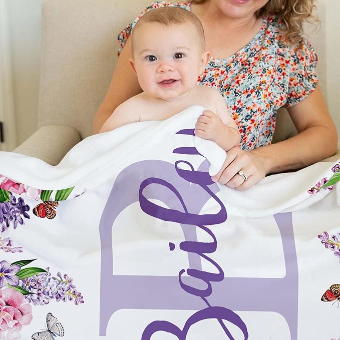 Ships Next Day, Personalized Baby Blankets, Custom Baby Blanket with Name for Girls,Gift for Chrismas Birthday Memorial Day, Customized Flannel Blanket for Kids Adults 30"X40"