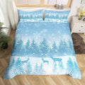 Manfei Blue Glitter Duvet Cover Set Twin Size, Xmas Trees Deers Snowflakes Print Comforter Cover with 1 Pillowcase, New Year Theme Bedding Set 2pcs for Kids Girls Teens Bedroom Decor,No Comforter