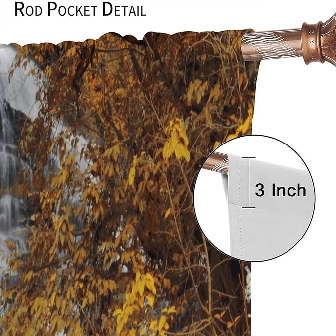 Autumn Tree Leaf Blackout Curtains, Landscape Nature Forest Lake Waterfall Rod Pocket Window Drapes, for Bedroom Living Room 42" W X 45" L