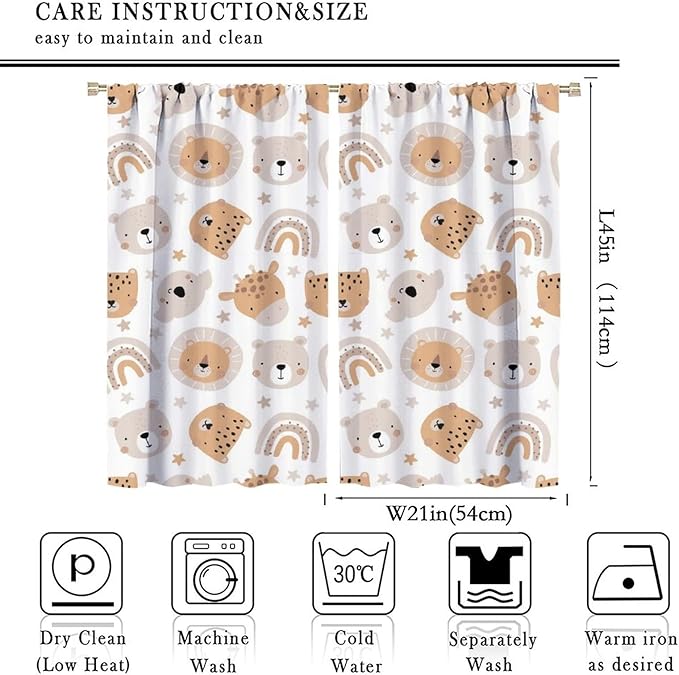 Cartoon Boho Animal Curtains,Funny Forest Safari Print,Cute African Wildlife Koala Giraffe Lion Leopard Bear Rainbow Blackout Window Drapes for Boys Girls Kids Baby Child Bedroom 42x45 Inch