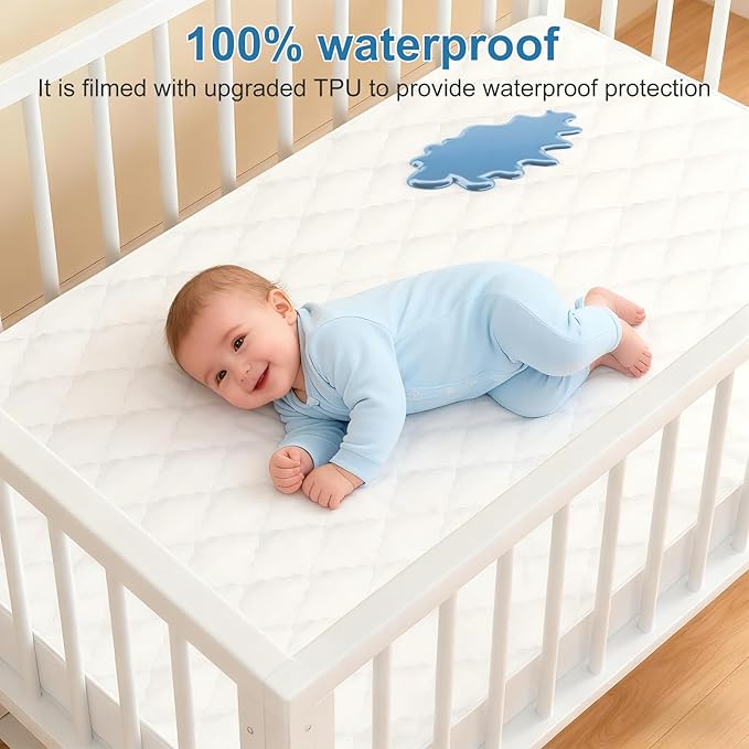 2Pack Waterproof Crib Sheets for Boy, Girl - Cotton 52X28 Fitted Crib Sheets Crib Mattress Protector Sheets,Soft Toddler Bed Sheets,Washable Infant Fitted Baby Bed Sheets (White, 52 * 28inch)