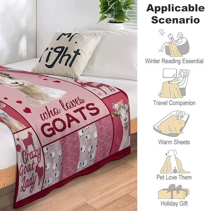 Goat Blanket Just A Girl Who Loves Goats Sheep Lamb Print Throw Blankets for Sofa Stuff Decor Soft Cozy Fleece Plush Flannel Gifts for Baby Kids Women Adults Lover 60"x80"