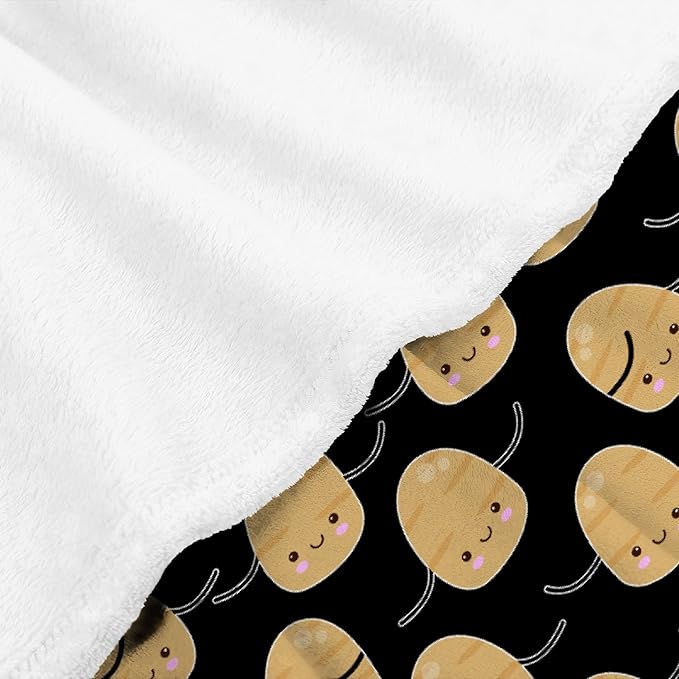 Thuswarm Cute Potato Kawaii Black Flannel Blanket Gifts Warm Cozy Soft Funny Print Throw for Bed Couch Sofa 50”×40” Small for Kid