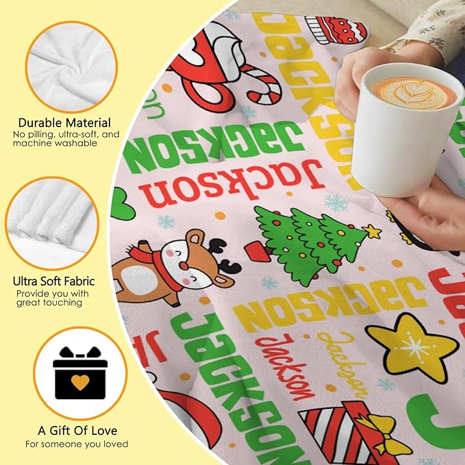 Custom Christmas Name Blanket | Personalized Cozy Blanket for Boys & Girls | 50"x60"-Teens/Travel Size
