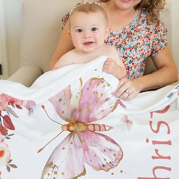 Ships Next Day, Personalized Baby Blankets, Custom Baby Blanket with Name for Girls,Gift for Chrismas Birthday Memorial Day, Customized Flannel Blanket for Kids Adults 32"X48"