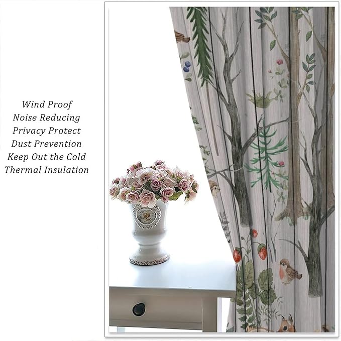 Forest Animal Curtains,Winter Dry Branches Pine Tree Moose Bear Animal Print Curtains for Children Boys and Girls Bedroom Living Room 42x54 Inch