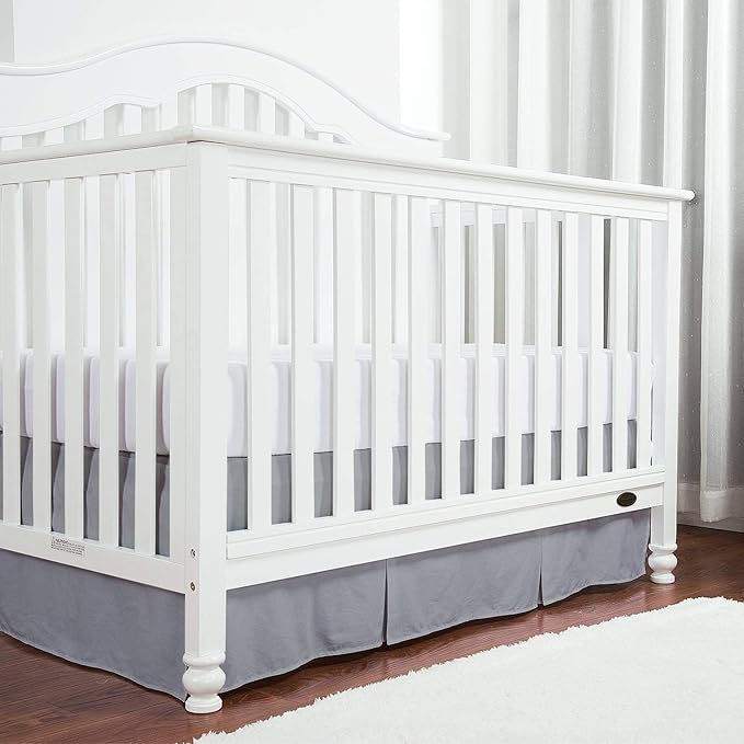 Box Pleated Mini Crib Bed Skirt Premium 100% Cotton 800 Thread Count Nursery Crib Toddler Bedding Crib Bedskirt for Baby Boys or Baby Girls, (24" x 38") + 10" Drop Lenght - Silver Solid
