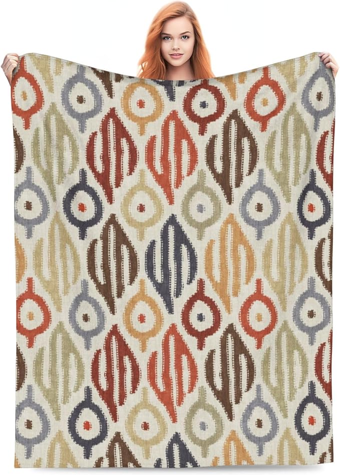 Boho Blanket for Women Kids Adults Flannel Decor Soft Ethnic Pattern Throw Blankets for Couch Travel Nap 60x50 Inches