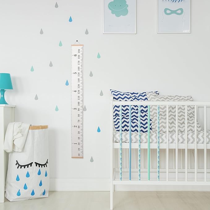 Growth Chart Height Measurement Ruler for Boys and Nordic Style Canvas Wall Hanging with Centimeter Scale Height Measuring Tape for Home Nursery Decor