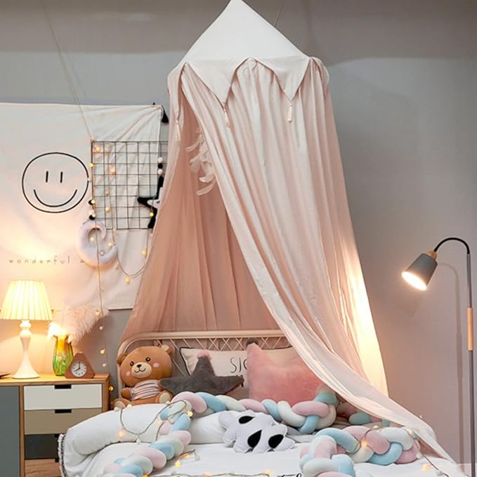Bed Canopy for Girls, Kids Bed Curtain Bed Room Decor Hanging House Castle Reading Nook Dream Tent Full Queen Size(Light Pink)