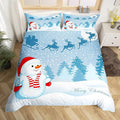 Manfei Snowman Duvet Cover Set Full Size, Xmas Deer Trees Print Comforter Cover with 2 Pillowcases, Winter Snowflake Merry Christmas Bedding Set 3pcs for Kids Boys Girls Bedroom Decor,No Comforter
