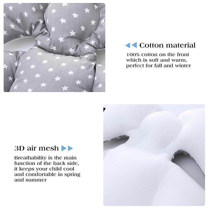 Baby Seat Pad Liner for Stroller–Soft and Breathable，3D Air Mesh Cotton Universal Baby Stroller Cushion(Gray Stars)