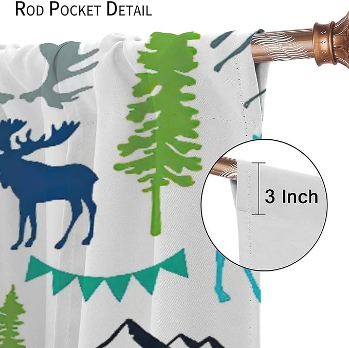 Forest Woodland Curtains, Wild Nature Bear Moose Deer Pine Trees Mountain Cabin Lodge Blackout Rod Pocket Windows Door Curtain for Bedroom Living Room Home Decor 84x84in