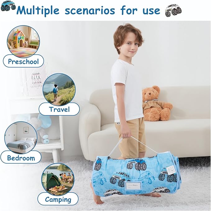 softan Toddler Nap Mat with Pillow and Blanket, Extra Large Rolled Napping Mats,Slumber Bags for Boys Girls,Easy to Roll up,Kids Sleeping Bag for Daycare, Preschool Travel Camping