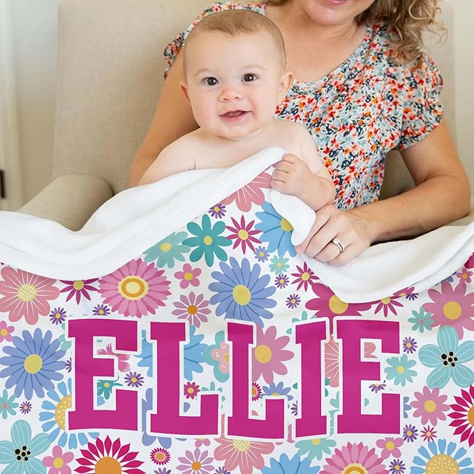 Ships Next Day, Personalized Baby Blankets, Custom Baby Blanket with Name for Girls,Gift for Chrismas Birthday Memorial Day, Customized Flannel Blanket for Kids Adults 40"X50"