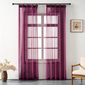 Plum Purple Curtains Sheer 108 Inches Long, Dark Linen Look Textured Light Filtering Drapes, Rustic Eggplant Transparent Window Decor, Floor to Ceiling Pinch Pleat Curtain with Hooks
