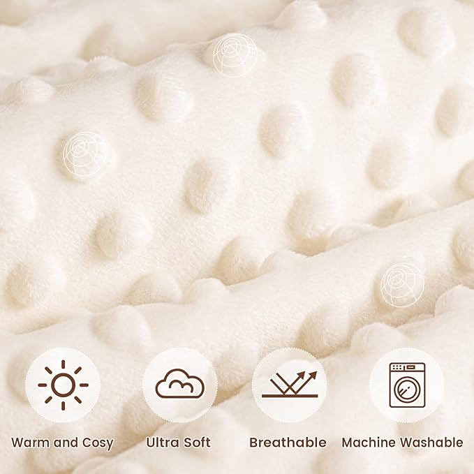 david's kids Micro Fleece Minky Baby Throw Blanket for Girls with Double Layer and Soothing Raised Dots, 50x60 Inches Breathable and Soft Lightweight Receiving Blanket for Newborns Cream