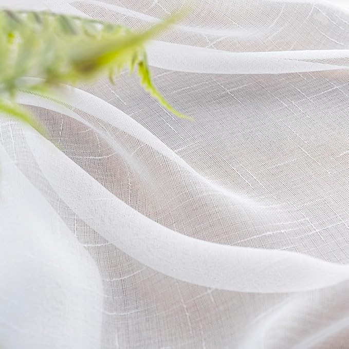 White Sheer Curtains 108 Inch Long 2 Panels, Thin Textured Linen Look Drapes for Living Room, Rustic See Through Window Treatments Decor, DIY Pinch Pleat Sliding Glass Door Curtain