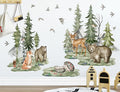 Large Jungle Animals Wall Decals Forest Tree Wall Decal Peel and Stick Woodland Bear Fox Deer Wall Stickers Giant Mountain Art for Bedroom Nursery Room BM6052-ZL