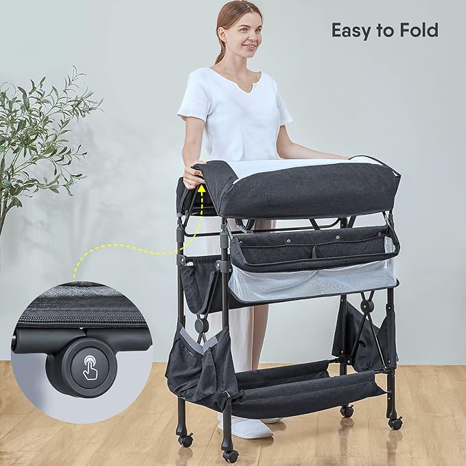 Portable Baby Changing Table, BabyBond Foldable Changing Table Dresser Waterproof Diaper Changing Table Height Adjustable Changing Station for Infant and Newborn(Grey)