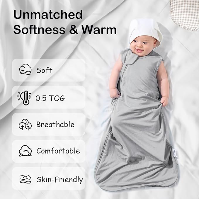 Supersoft Rayon Made from Bamboo Sleep Sack 18-24 Months 0.5 Tog Lightweight Toddler Sleep Sack 2t Baby Wearable Blanket with 2-Way Zipper Summer Unisex Sleeping Bag for Babies (2 Pack) Pink & Gray