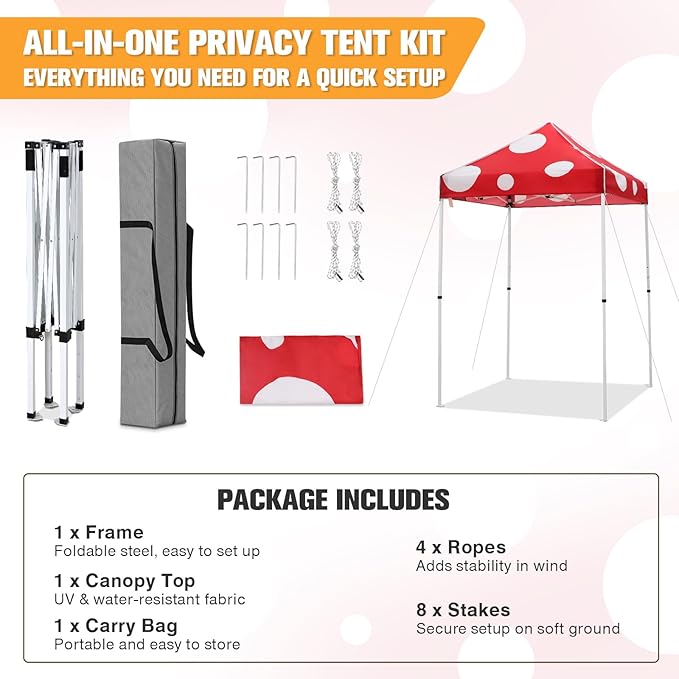 EAGLE PEAK 5x5 Pop Up Canopy Tent Instant Outdoor Canopy Easy Set-up Straight Leg Folding Shelter, Red Mushroom