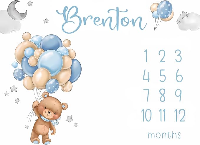 OLIVE OLIVIA Personalized Monthly Baby Milestone Blanket, Baby Months Blanket, Perfect Custom Newborn Gifts,50"x60"
