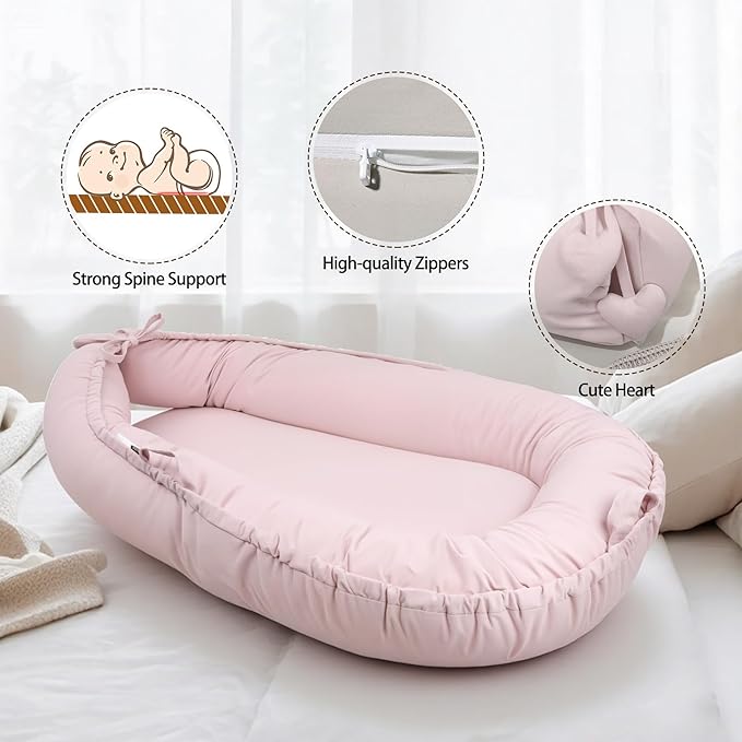 Baby Lounger - Baby Lounger for Newborn 0-24 Months, Soft Breathable Cotton Infant Lounger Cover, Portable Baby Nest for Travel, Newborn Essentials for Baby Girl