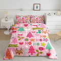 Merry Christmas Kids Comforter Set Full Size,Cartoon Santa Claus Snowman Bedding Set,Boys Girls Adults Room Decor,Christmas Trees Deer Cute Down Comforter,Pink Romantic Duvet Insert,2 Pillowcases