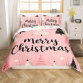 Feelyou Merry Christmas Bedding Set Christmas Tree Duvet Cover for Kids Boys Girls Stars Print Comforter Cover Pink Christmas Bedspread Cover with 1 Pillowcase 2Pcs Bedding Twin,No Comforter